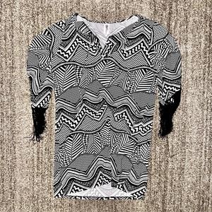 Kenneth Cole New York Women's Black White Graphic Blouse Dress 3/4 Sleeve